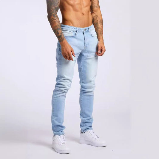 Style High-Waist Skinny Jeans for Men - Black Slim Fit Denim Trousers