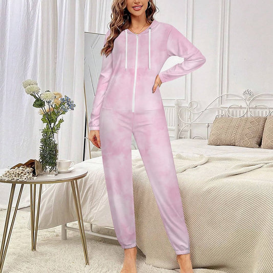 Pink Dream Tie-Dye One-Piece Zip-Up Hooded Loungewear