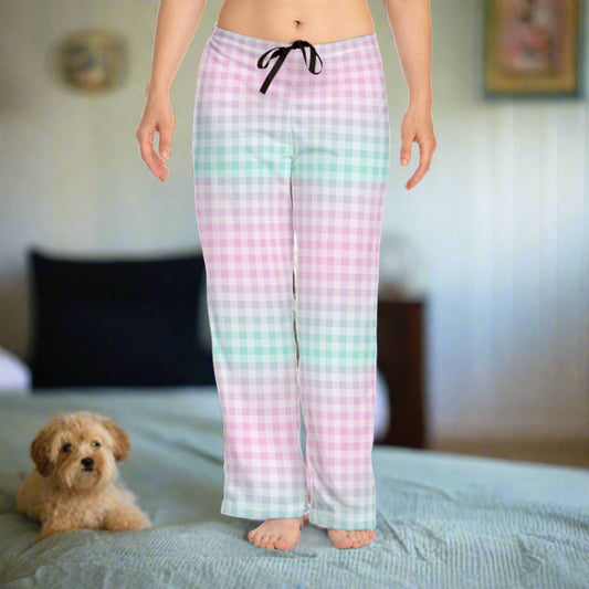 Lavender Aqua squares Women's Pyjama Pants