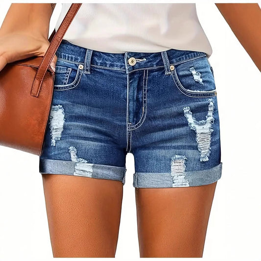 Women's Elastic Hole's High Waist Denim Shorts