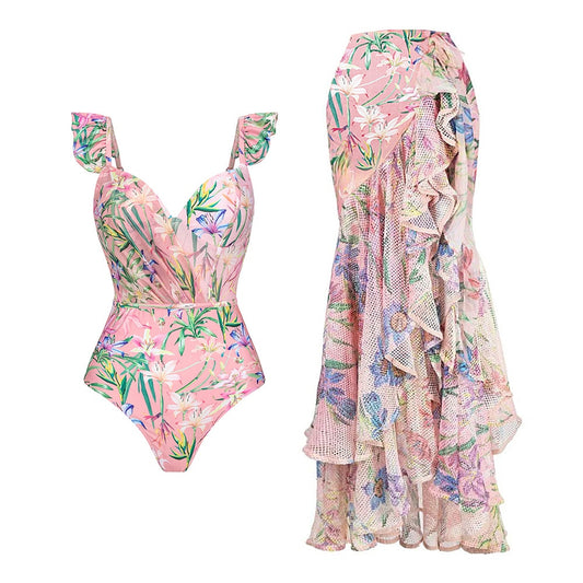 Women Halter Neck Floral Swimsuit Cover Up Dress