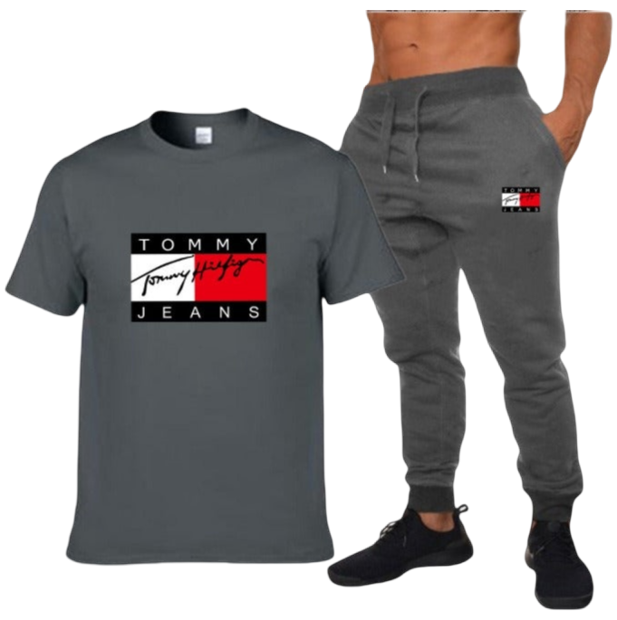 Tommy sports cotton T-shirt short sleeved set, running fitness unisex T-shirt set