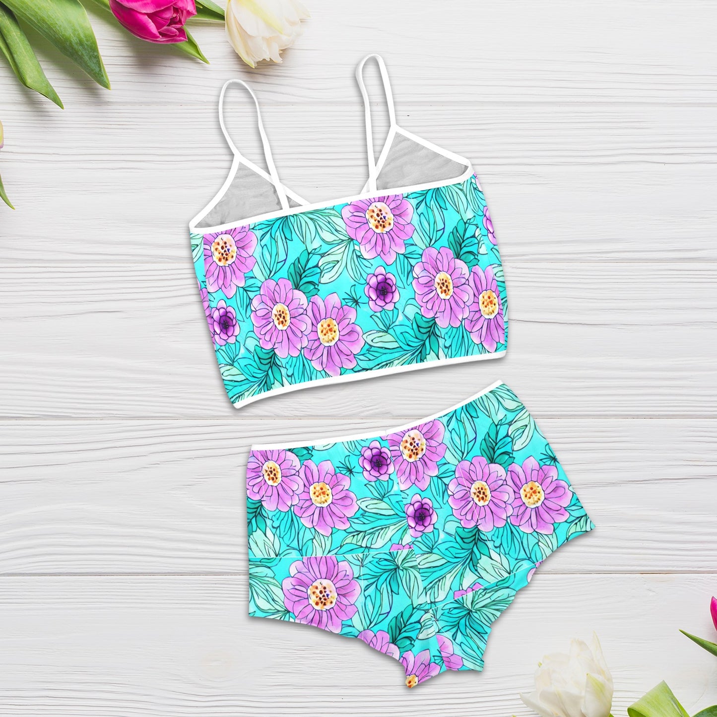 Teal and purple Cami-Top with Shorts Pyjama Set