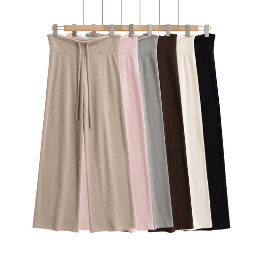 Drawstring loose wide leg straight leg pants