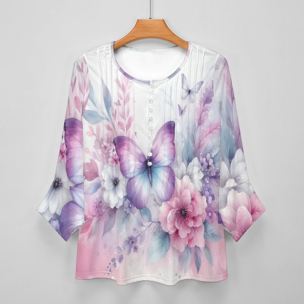 Blossom Chic Women's ruffled petal sleeve top