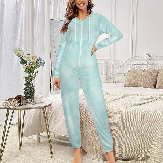 Blue Dream Tie-Dye One-Piece Zip-Up Hooded Loungewear