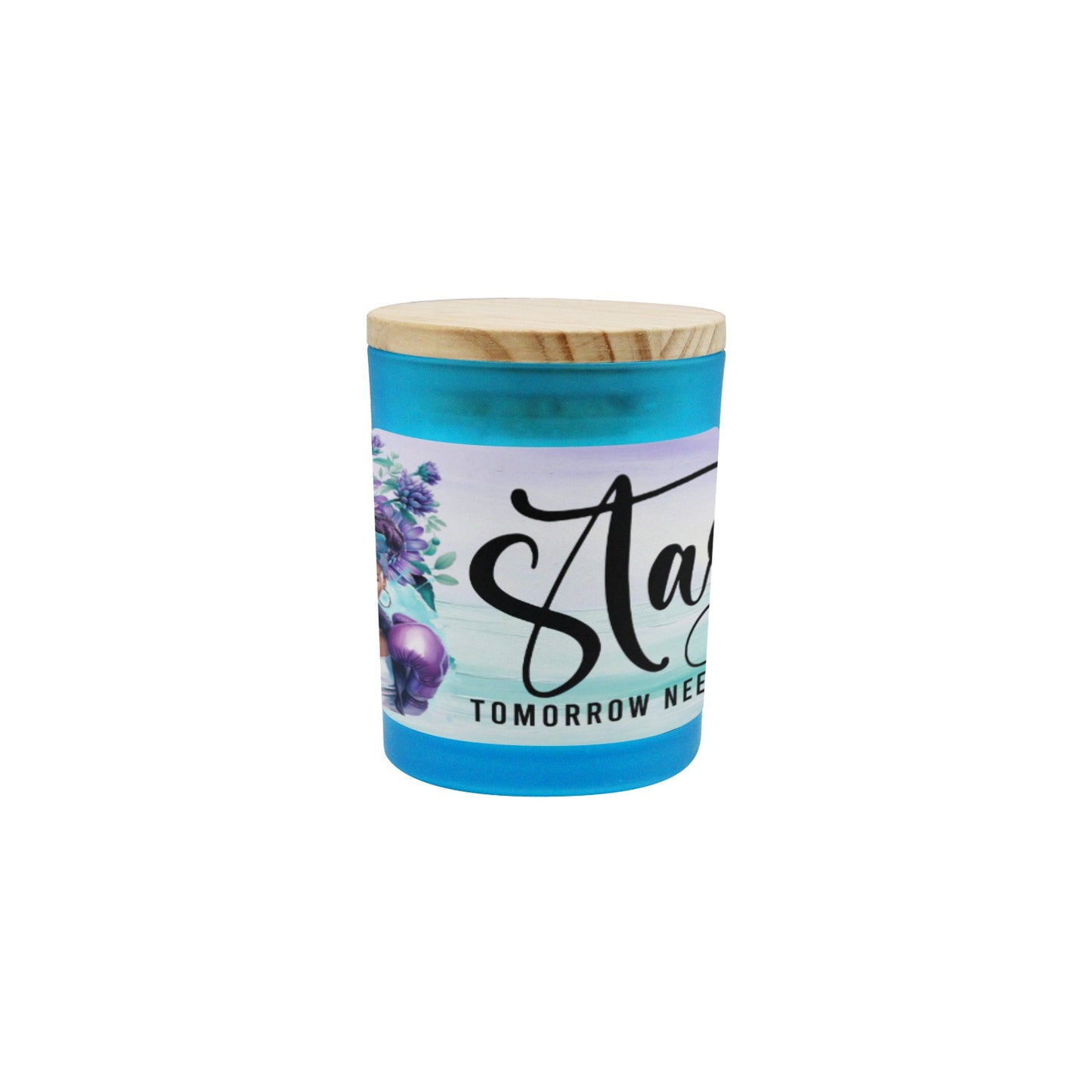 Stay Tomorrow Needs You, Suicide Awareness Blue Glass Candle Cup (Wood Sage & Sea Salt)