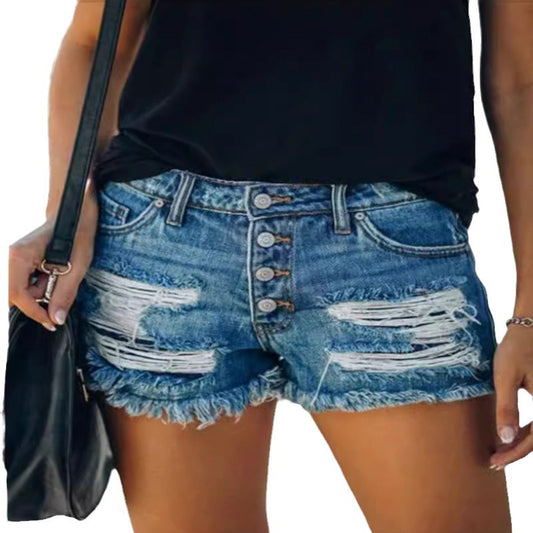 Broken hole tassel Style shorts for women