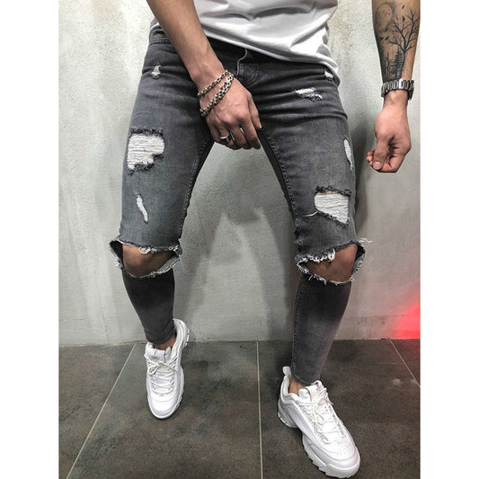 European and American style ripped slim men's jeans
