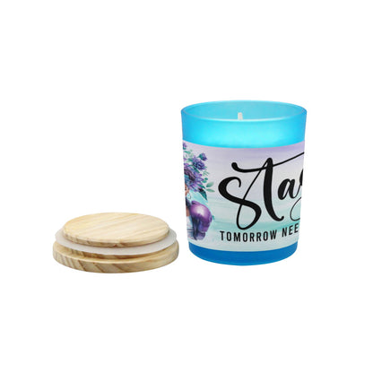 Stay Tomorrow Needs You, Suicide Awareness Blue Glass Candle Cup (Wood Sage & Sea Salt)