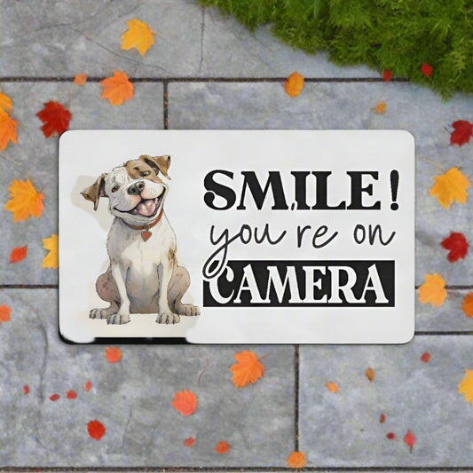 Smile your on camera. dog Doormat 30"x18" (Black Base)