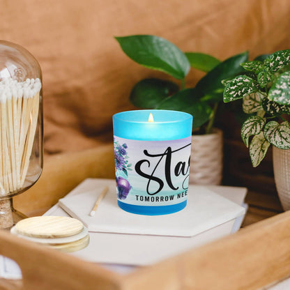 Stay Tomorrow Needs You, Suicide Awareness Blue Glass Candle Cup (Wood Sage & Sea Salt)