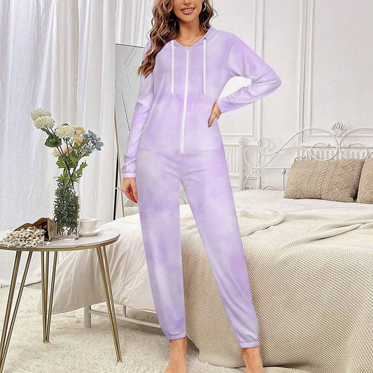 Purple Dream Tie-Dye One-Piece Zip-Up Hooded Loungewear